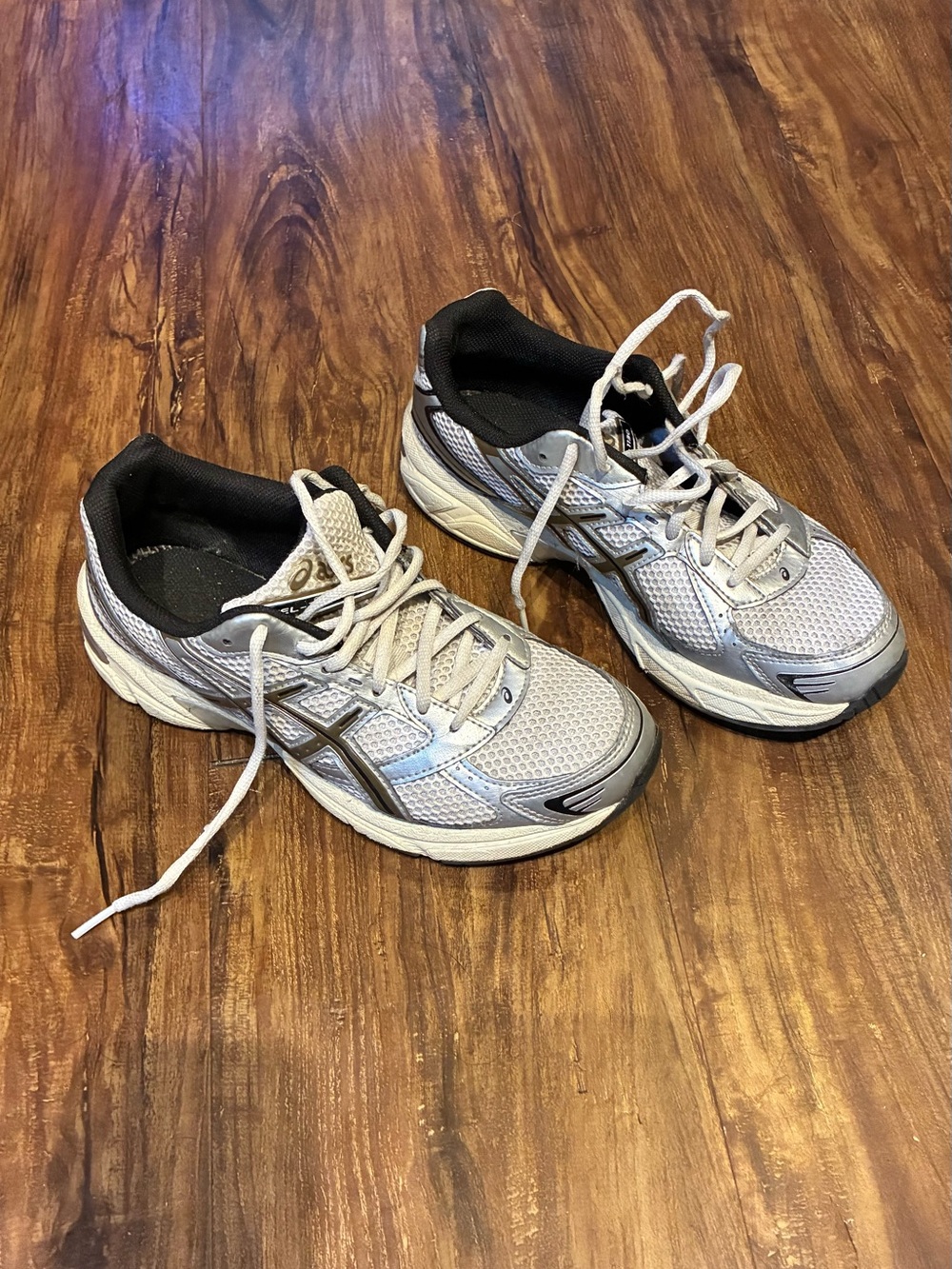 Asics Silver and Black Mesh Running Shoes